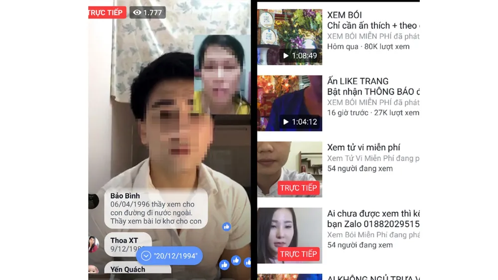 Mỗi clip livestream của các trang Facebook xem bói miễn phí thu hút hàng chục ngàn người bình luận và chia sẻ  