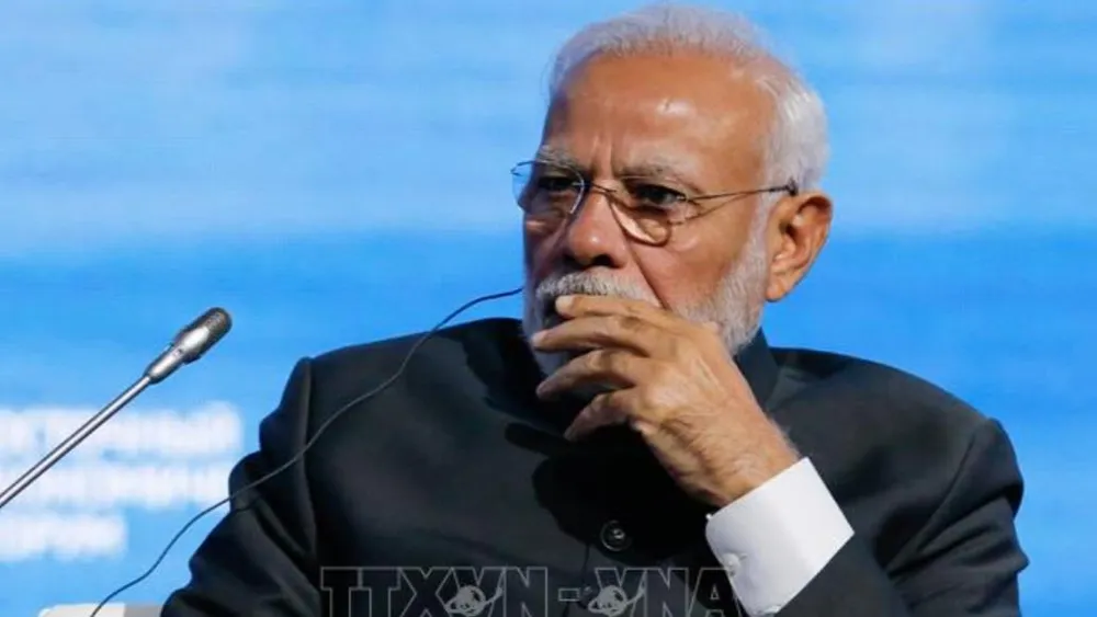 Thủ tướng Ấn Độ Narendra Modi tại Phiên toàn thể Diễn đàn kinh tế Phương Đông EEF lần thứ 5. Ảnh: TTXVN