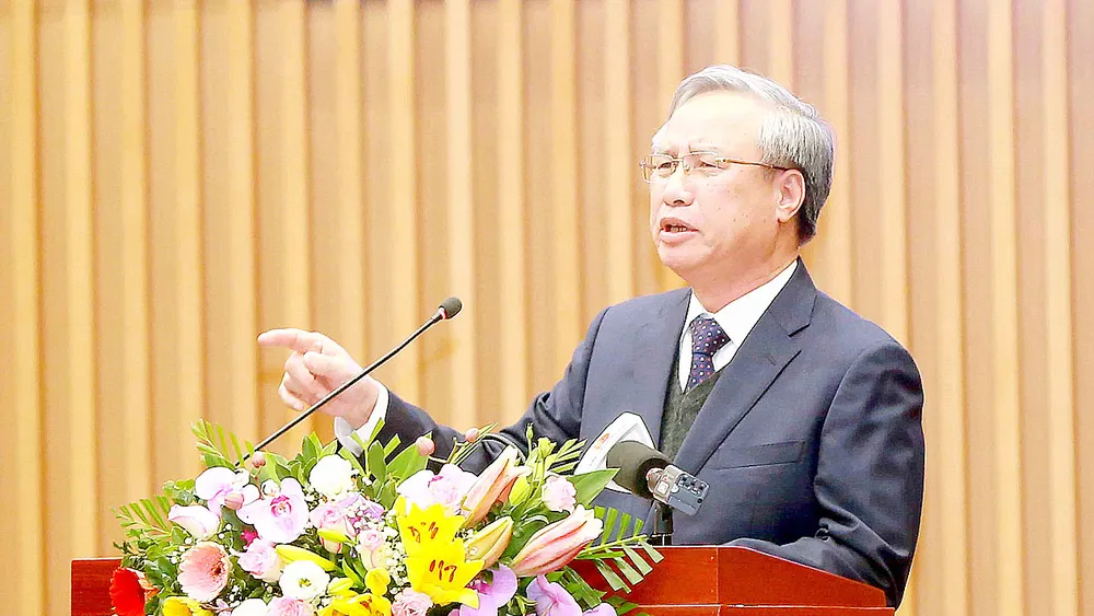 Thường trực Ban Bí thư Trần Quốc Vượng phát biểu chỉ đạo hội nghị. Ảnh: TTXVN