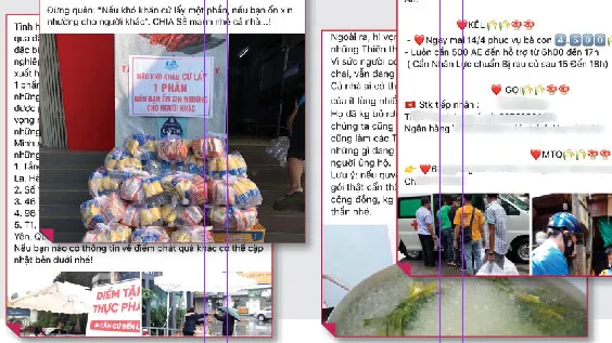 Những điểm phát quà miễn phí cho bà con khó khăn,  những tấm lòng thiện nguyện hỗ trợ nhau bằng việc thông tin trên mạng xã hội