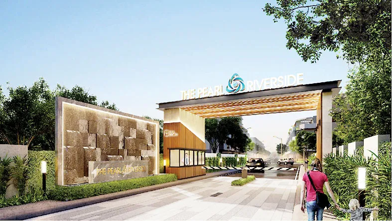 Cổng chào khu compound nhà phố  ven sông The Pearl Riverside