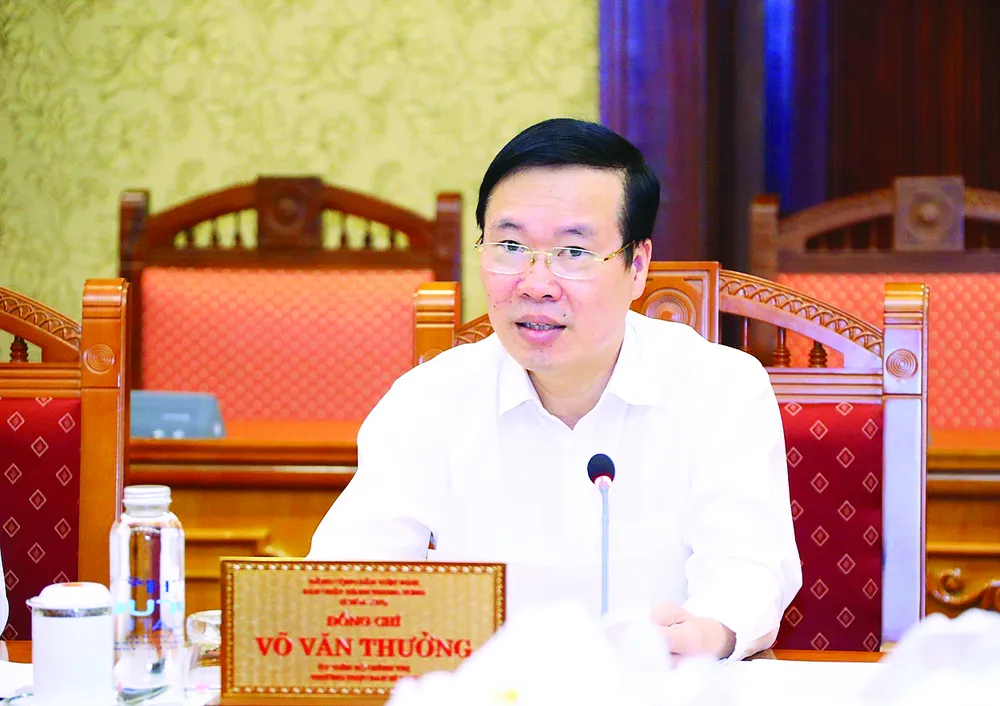 Thường trực  Ban Bí thư  Võ Văn Thưởng phát biểu  tại buổi giao ban. Ảnh: TTXVN