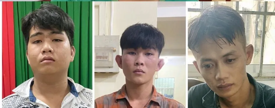 Từ trái qua phải: Cù Huy Thiện, Lê Trung Thành và Trần Văn Long. Ảnh: Công an cung cấp Từ trái qua phải: Cù Huy Thiện, Lê Trung Thành và Trần Văn Long. Ảnh: Công an cung cấp