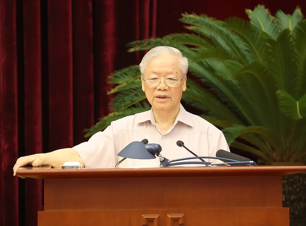 Tổng Bí thư Nguyễn Phú Trọng phát biểu kết luận hội nghị. Ảnh: TTXVN