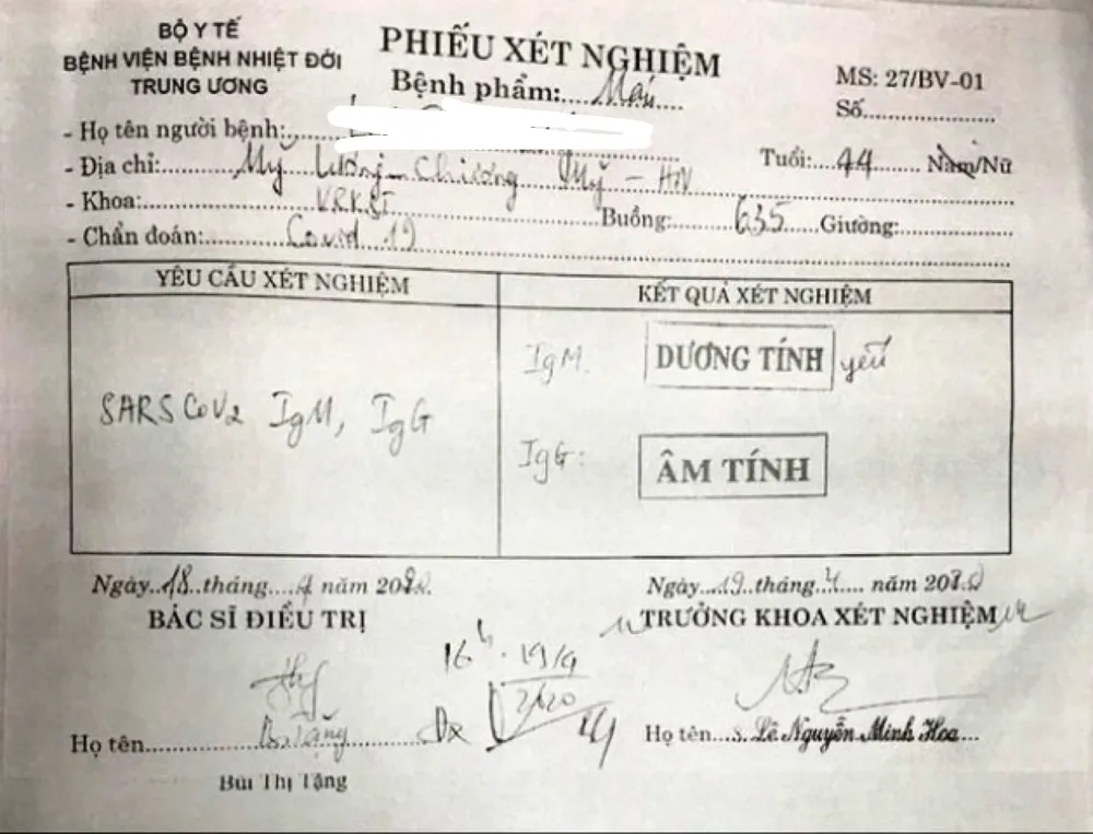 Kết quả xét nghiệm mới nhất của bệnh nhân Covid-19 thứ 188