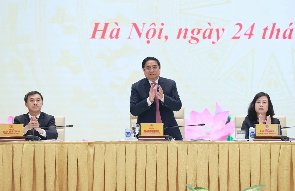 Thủ tướng Phạm Minh Chính tới dự hội nghị triển khai công tác y tế năm 2023. Ảnh: VIẾT CHUNG