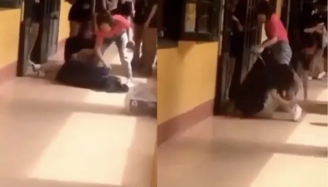 Hình ảnh từ clip ghi lại một giáo viên ở Sóc Sơn có hành vi bạo hành học sinh