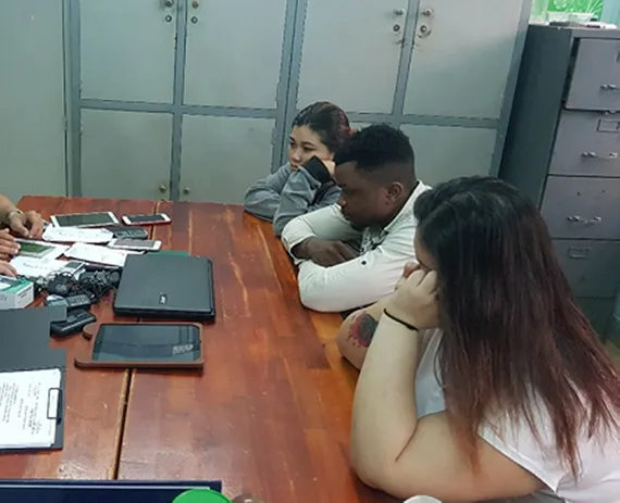 Các đối tượng tại cơ quan công an. Ảnh: Công an tỉnh Hà Tĩnh