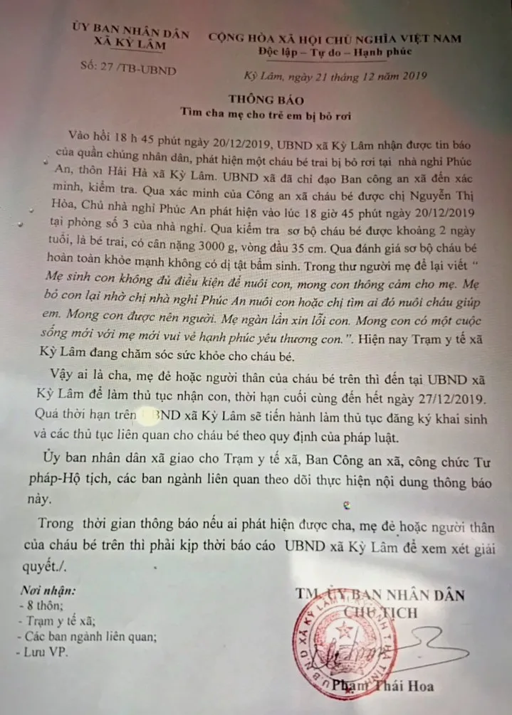 Bé trai sơ sinh nặng 3kg bị bỏ rơi tại nhà nghỉ ảnh 1