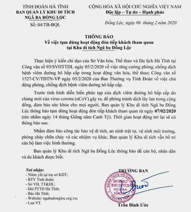 Tạm dừng đón tiếp khách tham quan tại Khu di tích Ngã ba Đồng Lộc ảnh 1