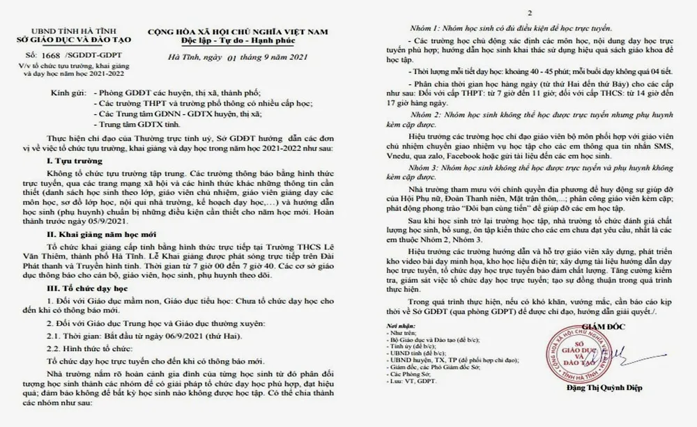 Hà Tĩnh chưa tổ chức dạy học đối với học sinh mầm non và tiểu học ảnh 1
