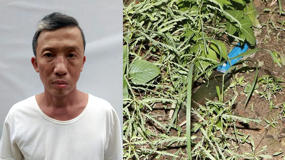 Đối tượng Bùi Quang Lý và hung khí bị vứt bỏ gần hiện trường. Ảnh: VKSND tỉnh Hà Tĩnh