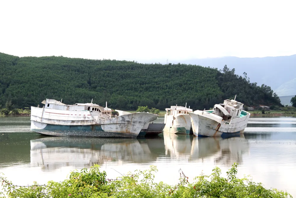 Các tàu được sơn màu trắng, chiều dài hàng chục mét bỏ không