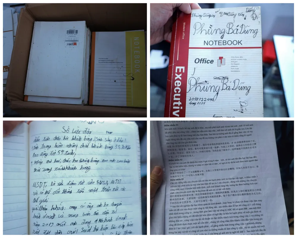 lực lượng chức năng phát hiện, thu giữ hàng chục cuốn sổ ghi chép lại các kịch bản lừa đảo2 (1).jpg