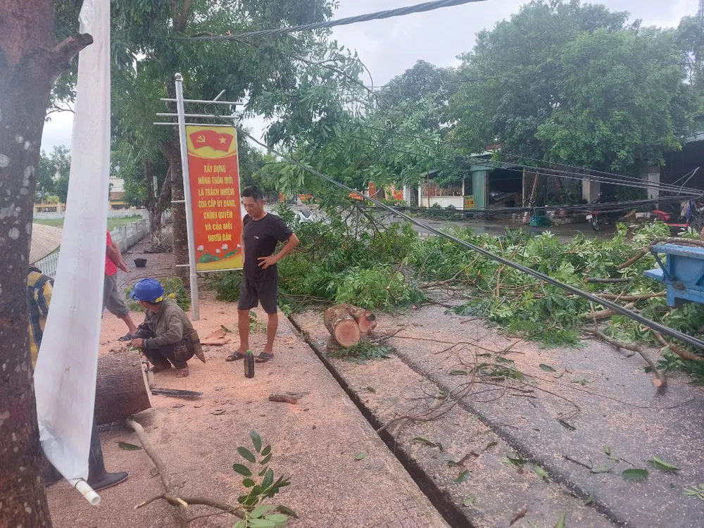Trụ điện và cây xanh bị đổ ngã ở xã Quang Lộc, huyện Can Lộc, tỉnh Hà Tĩnh