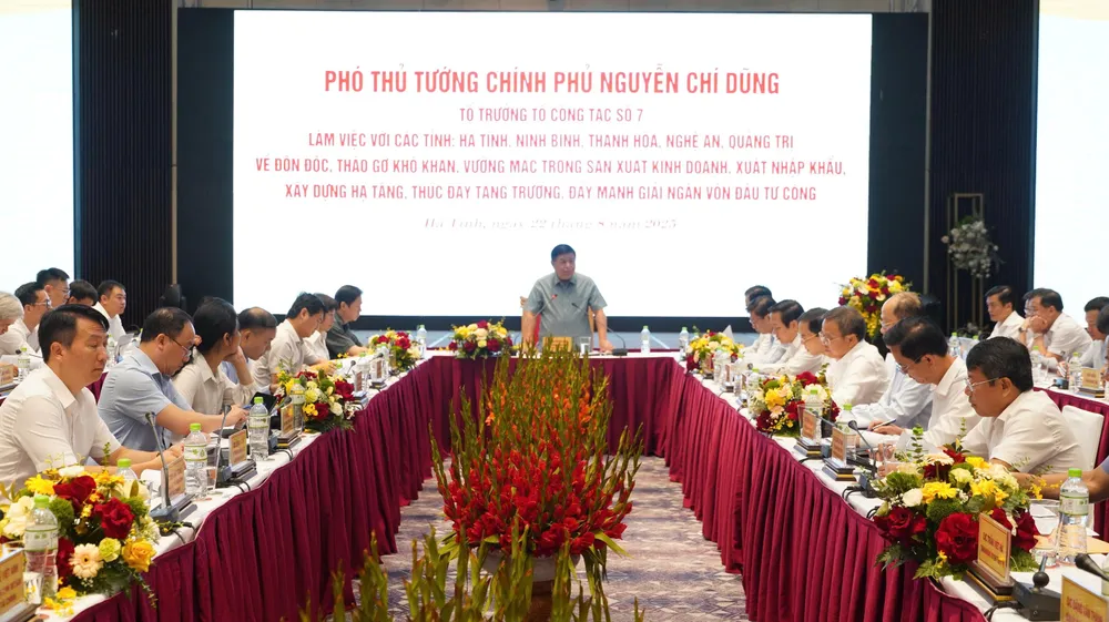 Phó Thủ tướng Chính phủ Nguyễn Chí Dũng - Tổ trưởng Tổ công tác số 7 của Chính phủ làm việc với các tỉnh Ninh Bình, Thanh Hóa, Nghệ An, Hà Tĩnh, Quảng Trị 