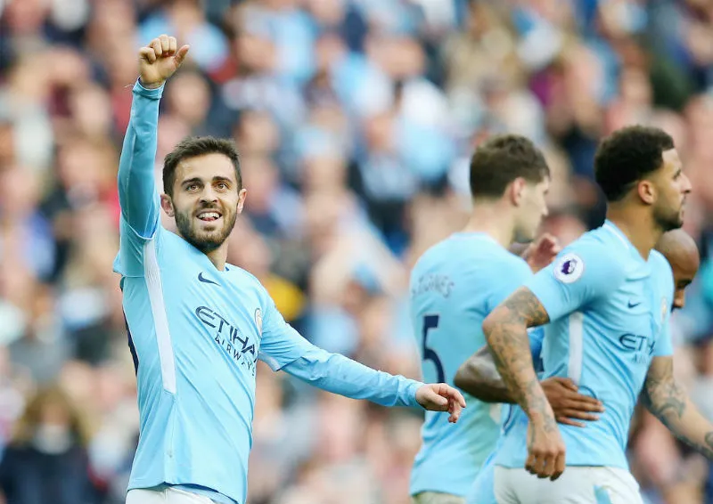 Bernardo Silva và cơ hội duy nhất mừng bàn thắng cho Man.City. Ảnh: Getty Images 