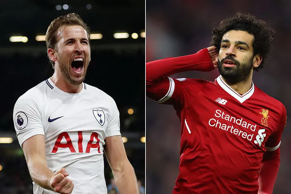 Harry Kane (trái) không cam chịu bỏ cuộc trước Mohamed Salah. Ảnh: theo Premier League