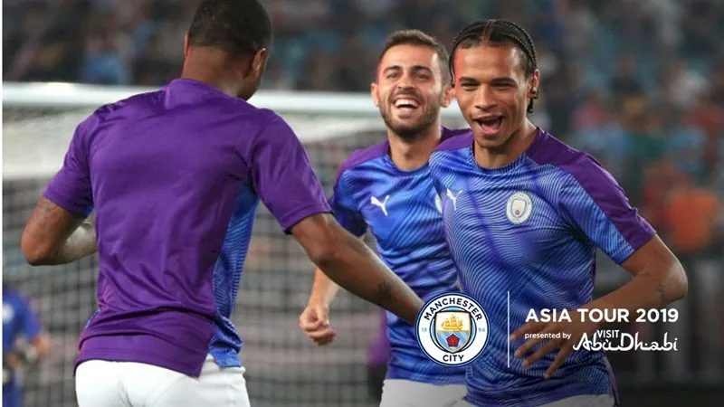 Hình ảnh Leroy Sane trong chuyến du đấu châu Á được đăng tải trên trang chủ Man.City.