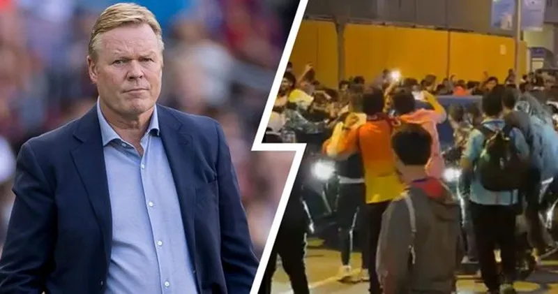 HLV Ronald Koeman bị bao vây khi rời sân Canp Nou.