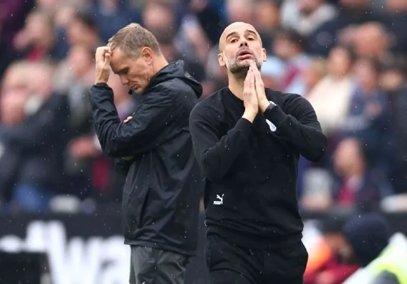Hình ảnh đầy áp lực của HLV Pep Guardiola. Ảnh: Getty Images