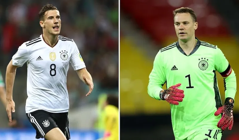 Tiền vệ Leon Goretzka (trái) và thủ thành đội trưởng Manuel Neuer dương tính Covid-19.