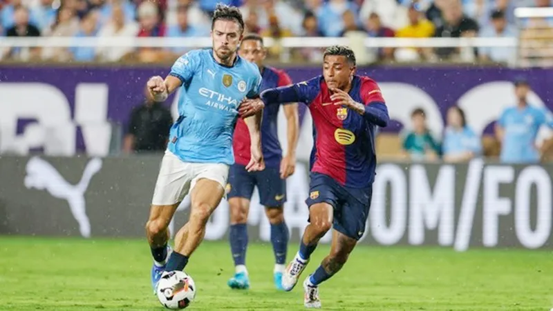 Pep Guardiola khen ngợi Jack Grealish khi Man.City và Barcelona hòa nhau 2-2.