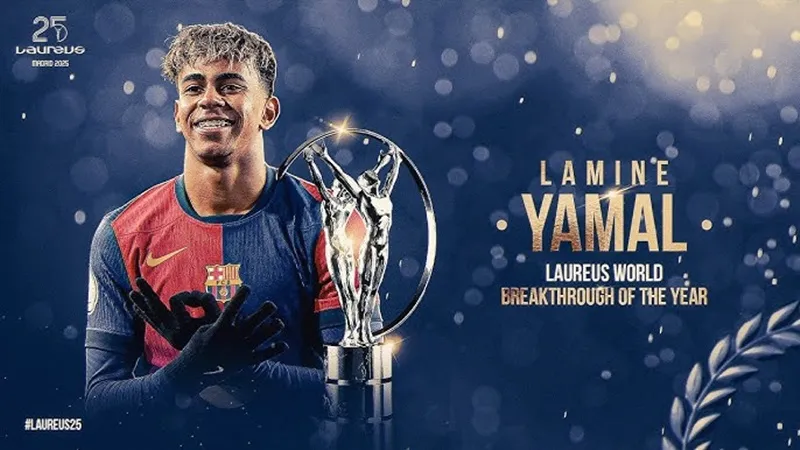 Lamine Yamal giành giải thưởng “Đột phá của năm” tại lễ trao giải Laureus World Sports Awards.