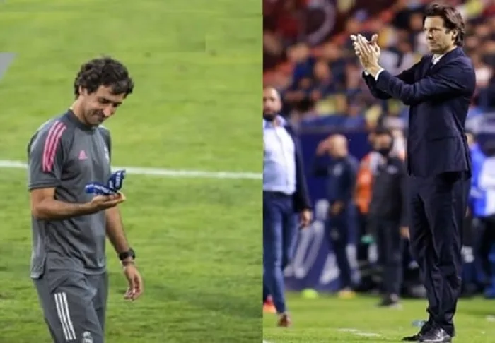 Raul Gonzalez Blanco (trái) và cựu HLV Real Madrid Santiago Solari