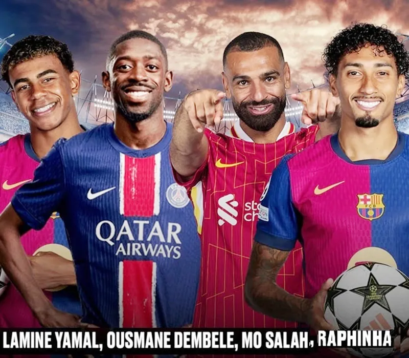 Bộ tứ ứng viên Quả bóng vàng 2025: Yamal, Dembele, Salah và Raphinha