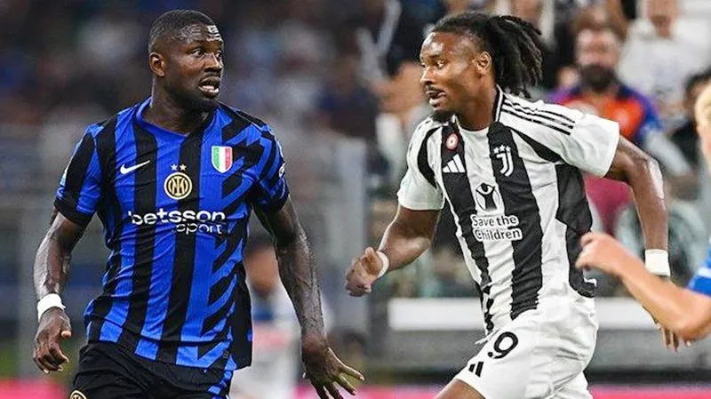 Marcus Thuram (trái) và em trai Khephren gặp nhau khi Inter Milan làm khách tại Juventus.