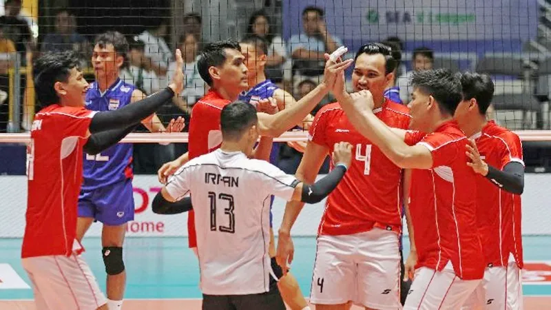 Đội tuyển bóng chuyền nam Indonesia chiến thắng ở vòng 2 SEA V League 2025. Ảnh: Tempo.co