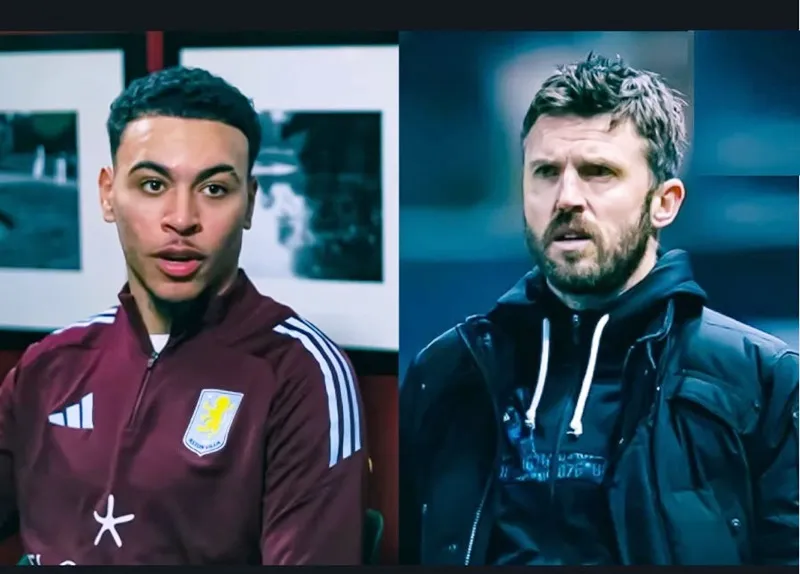 Morgan Rogers (Aston Villa) và HLV Manchester United Michael Carrick