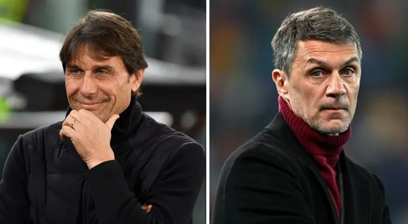 Antonio Conte (trái) và Paolo Maldini đang là những ứng viên sáng giá cho ghế HLV và chủ tịch FIGC