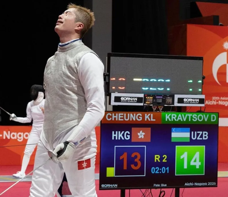 Cheung Ka Long thất vọng tại ASIAD 20. Ảnh: THX