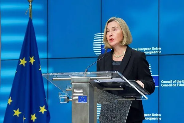 Bà Federica Mogherini thông báo quyết định của EU nối lại quan hệ chính trị với Thái Lan. Ảnh: Bưu điện Bangkok