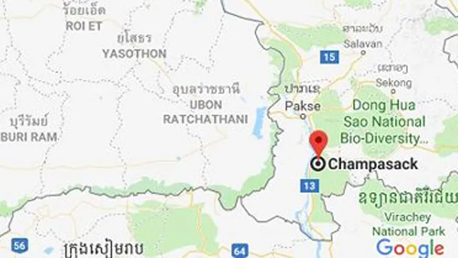 tỉnh Chăm Pa Sắc, Lào, nơi sập giàn giáo khiến 2 người Việt tử vong. Ảnh: GOOGLE MAPS