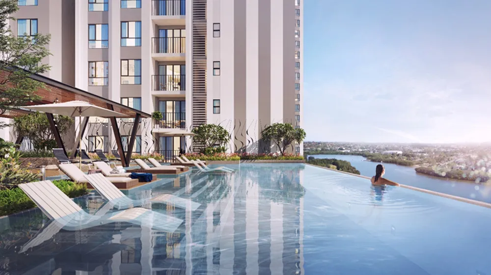 Hồ bơi tràn bờ  mang lại những khoảnh khắc thư giãn cho cư dân sau những giờ làm việc căng thẳng