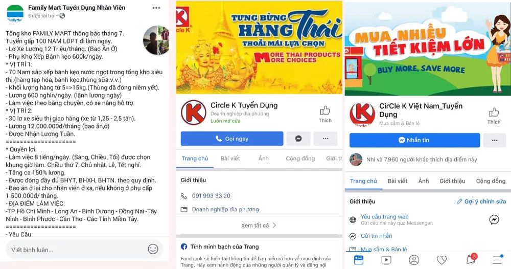 Một số fanpage mạo danh các doanh nghiệp,  chuỗi cửa hàng đăng tin tuyển dụng để lừa đảo người xin việc