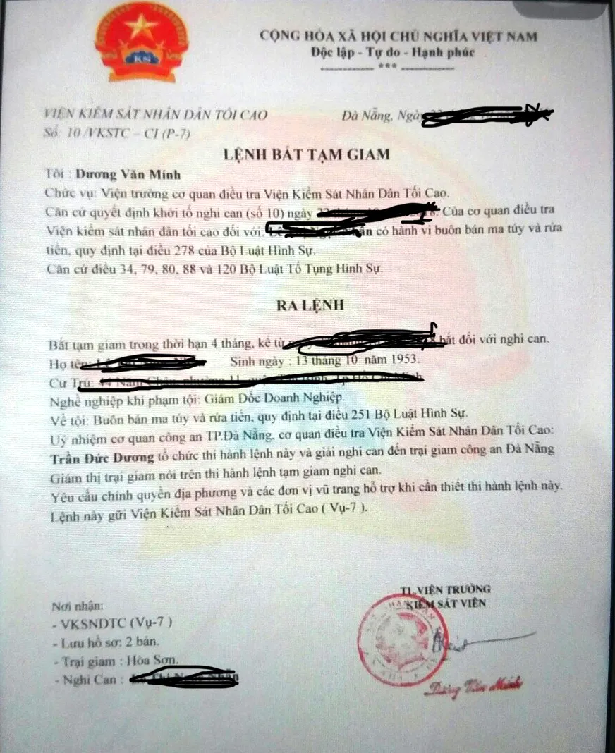 Kẻ gian gửi lệnh bắt giam (giả)  để buộc bà N. phải chuyển tiền