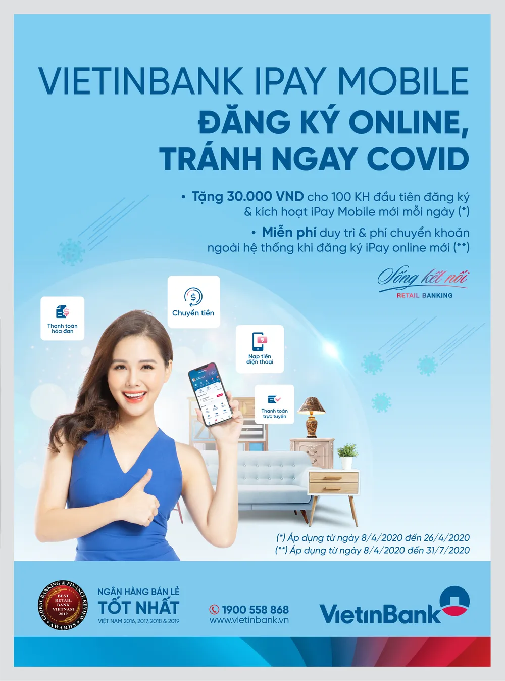 Tặng ngay 30.000 đồng và miễn phí giao dịch VietinBank iPay Mobile  ​