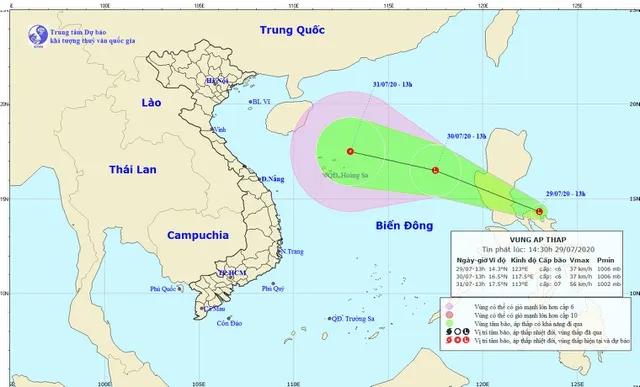 Xuất hiện áp thấp gần Biển Đông