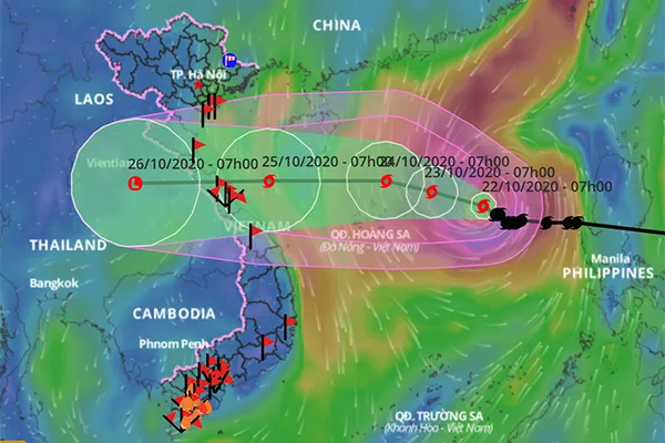 Dự báo hướng đi của bão số 8. Ảnh: Tổng cục Phòng chống thiên tai