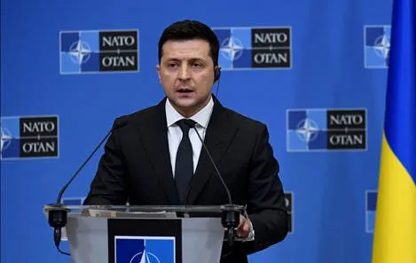 Tổng thống Ukraine Volodymyr Zelensky phát biểu trong một cuộc họp báo ở Brussels, Bỉ. Nguồn: TTXVN