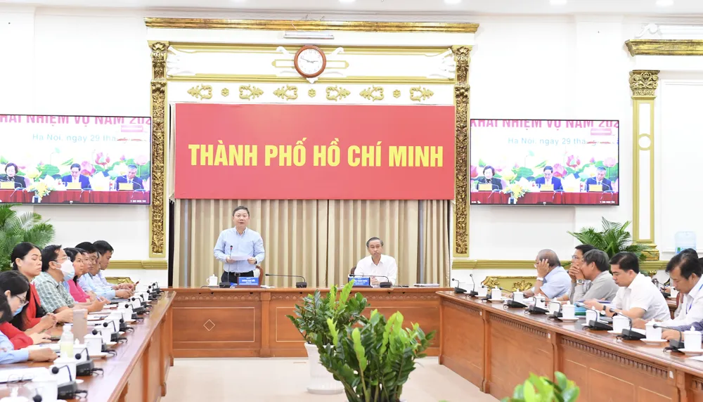 Quang cảnh hội nghị tại điểm cầu TPHCM. Ảnh: VIỆT DŨNG