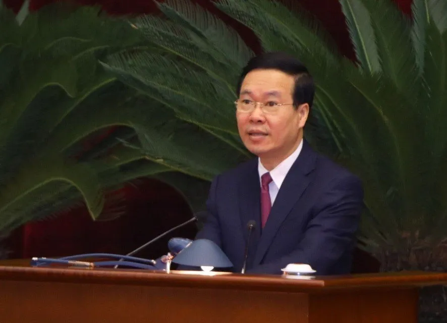 Thường trực Ban Bí thư Võ Văn Thưởng báo cáo tại hội nghị. Ảnh: TTXVN Thường trực Ban Bí thư Võ Văn Thưởng báo cáo tại hội nghị. Ảnh: TTXVN