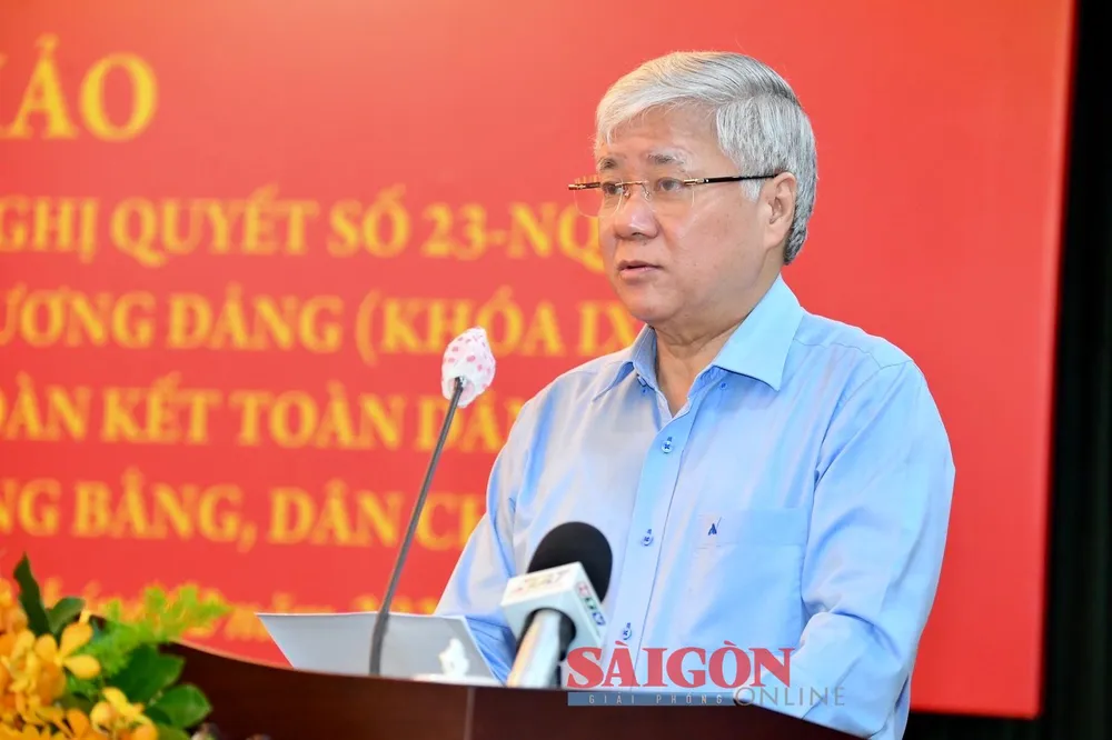 Chủ tịch Ủy ban Trung ương MTTQ Việt Nam Đỗ Văn Chiến phát biểu đề dẫn hội thảo. Ảnh: VIỆT DŨNG Chủ tịch Ủy ban Trung ương MTTQ Việt Nam Đỗ Văn Chiến phát biểu đề dẫn hội thảo. Ảnh: VIỆT DŨNG