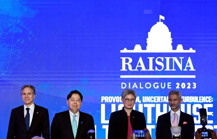 Ngoại trưởng các nước Mỹ, Nhật Bản, Australia và Ấn Độ tại một cuộc họp của nhóm QUAD ở New Delhi (Ấn Độ) ngày 3-3. Ảnh: REUTERS 