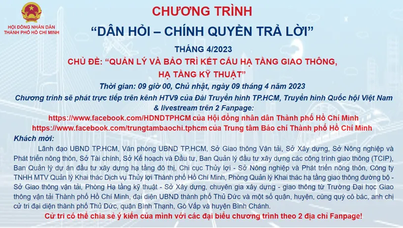 Chương trình “Dân hỏi - Chính quyền trả lời” tháng 4-2023: Quản lý và bảo trì kết cấu hạ tầng giao thông, hạ tầng kỹ thuật