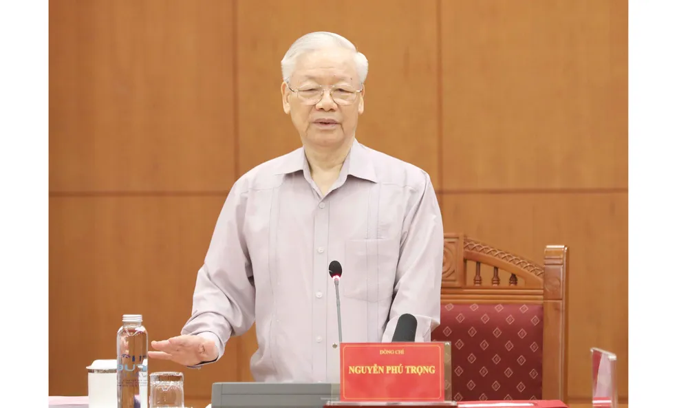 Tổng Bí thư Nguyễn Phú Trọng phát biểu chỉ đạo cuộc họp Thường trực Ban Chỉ đạo Trung ương về phòng, chống tham nhũng, tiêu cực. Ảnh: TTXVN